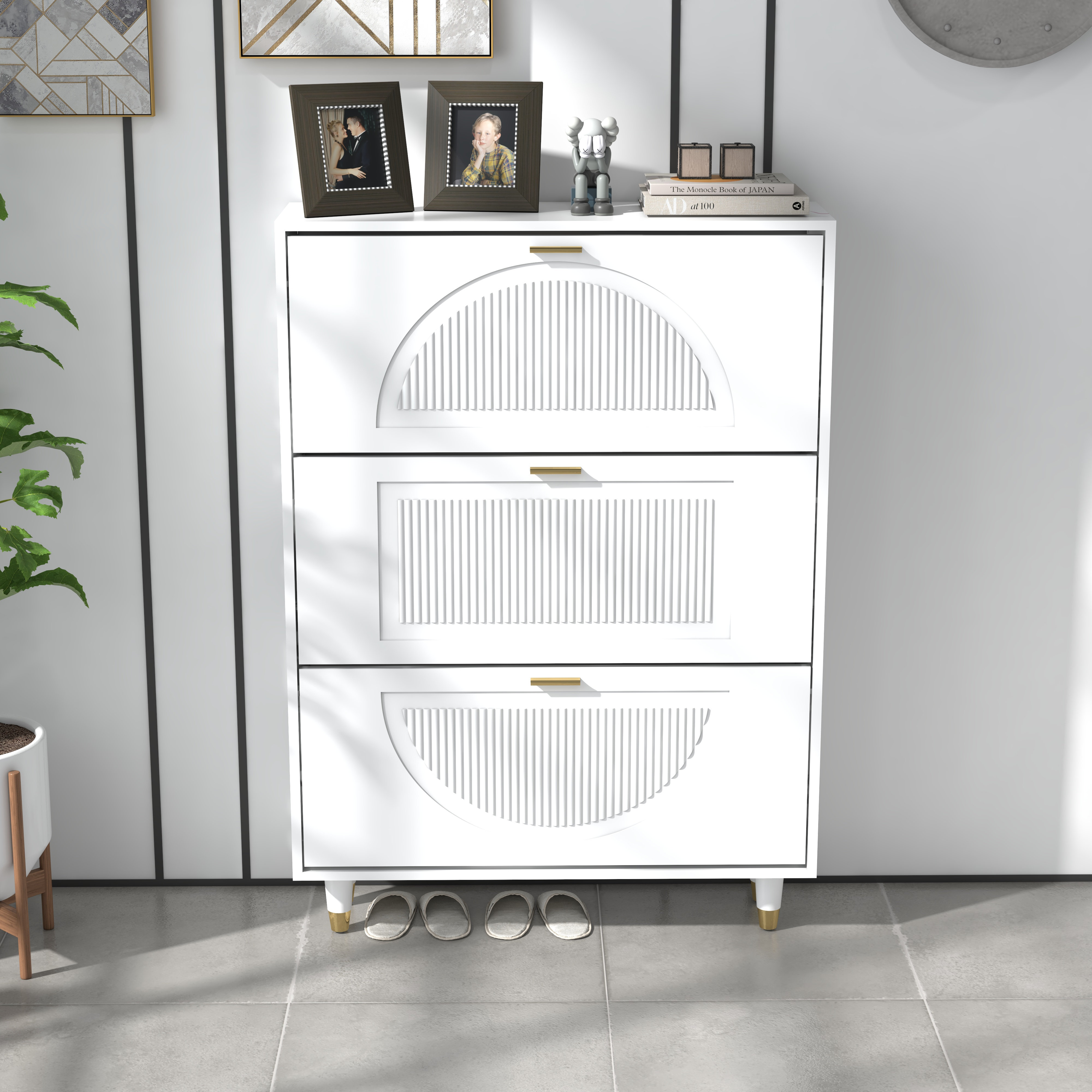 Mercer41 32" W Entrance Vertical Shoe White Three Flipped Shoe