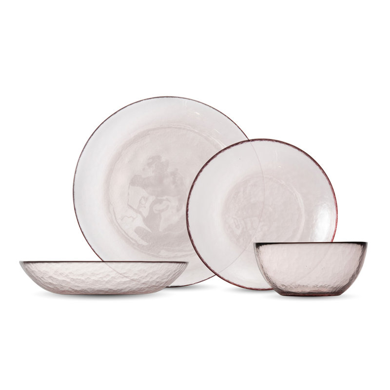 Fortessa Los Cabos 16 Piece Glass Dinnerware Set, Pink