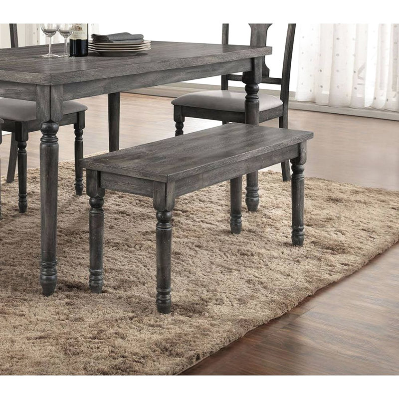 Rustic Gray Finish 40Inch Dining Room Bench, With Solid Rubberwood Turned Legs, 18Inch Height, 14Inch Wide, 22Lb Weight Wooden Bench For Room, Weathered Finish, Simple Assembly