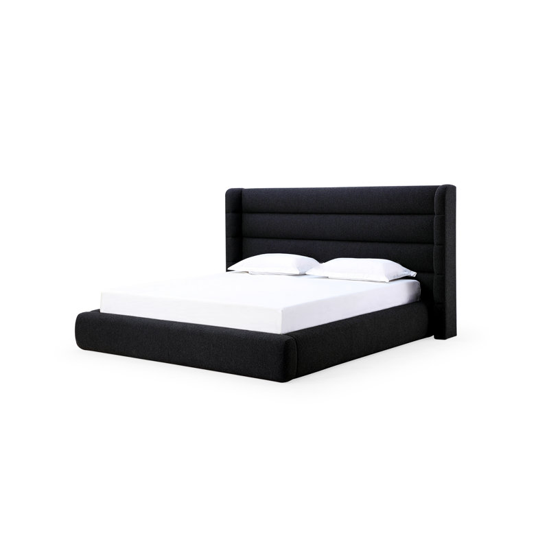 Upholstered Platform Bed, California King, Black Boucle