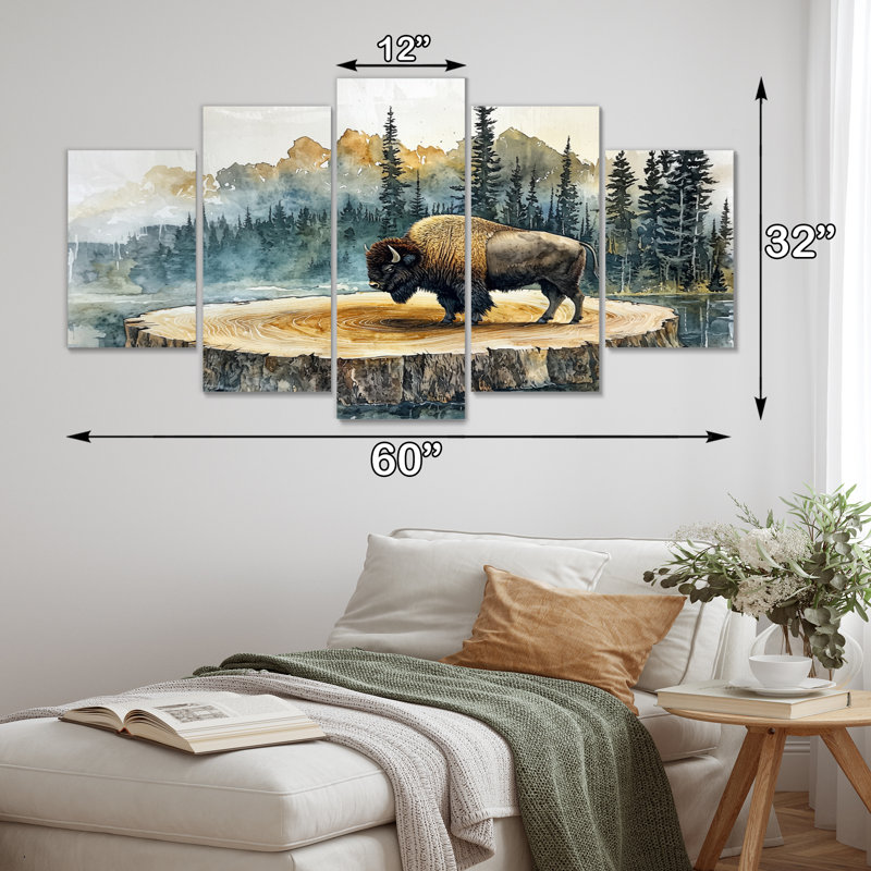 Bison américain dans un paysage d'été I - Art mural animal Buffalo - Art mural moderne pour le salon