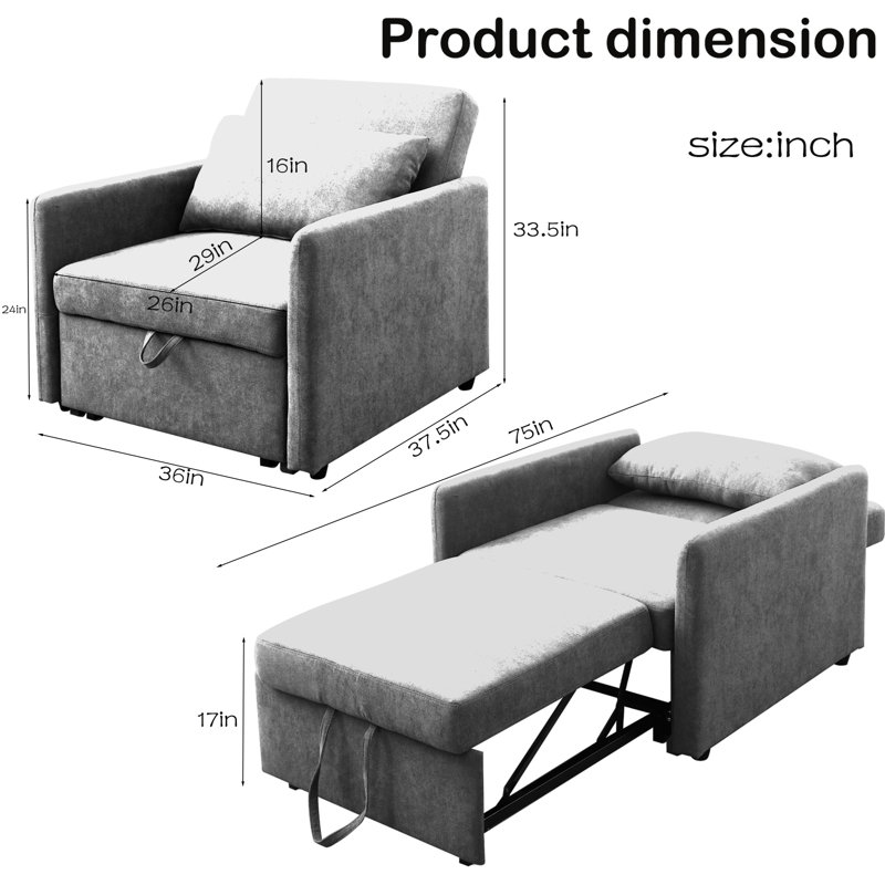 Nikkiya 3-in-1 Convertible Chair Bed,Upholstered Accent Chair, Lounger, and Sleeper, Green Linen