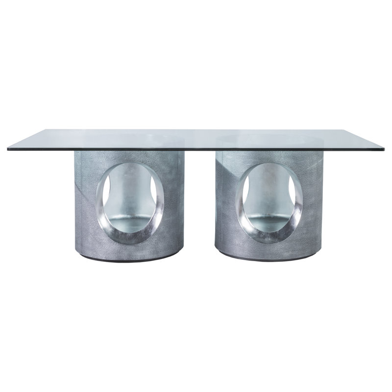 Rectangular Glass Dining Table with Silver Base