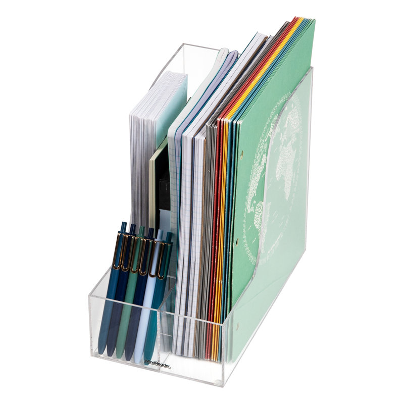 Clear Acrylic Vertical File Storage Organizer with Pen Holder