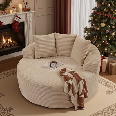 Nathasa Upholstered Corduroy Sofa Round Seating For Living Room, Bedroom, Home Theater by Ivy Bronx