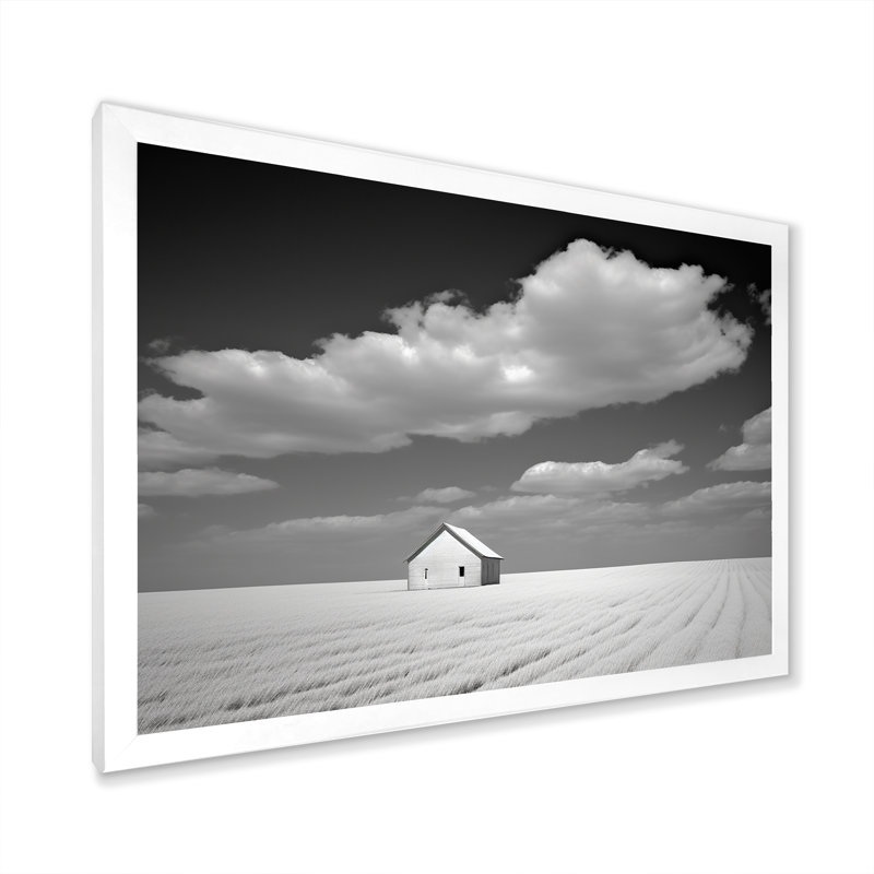 Black And White Solitude Road I - Meadow Wall Art Prints, White Single Picture Framed, 16" H x 32" W x 1" D