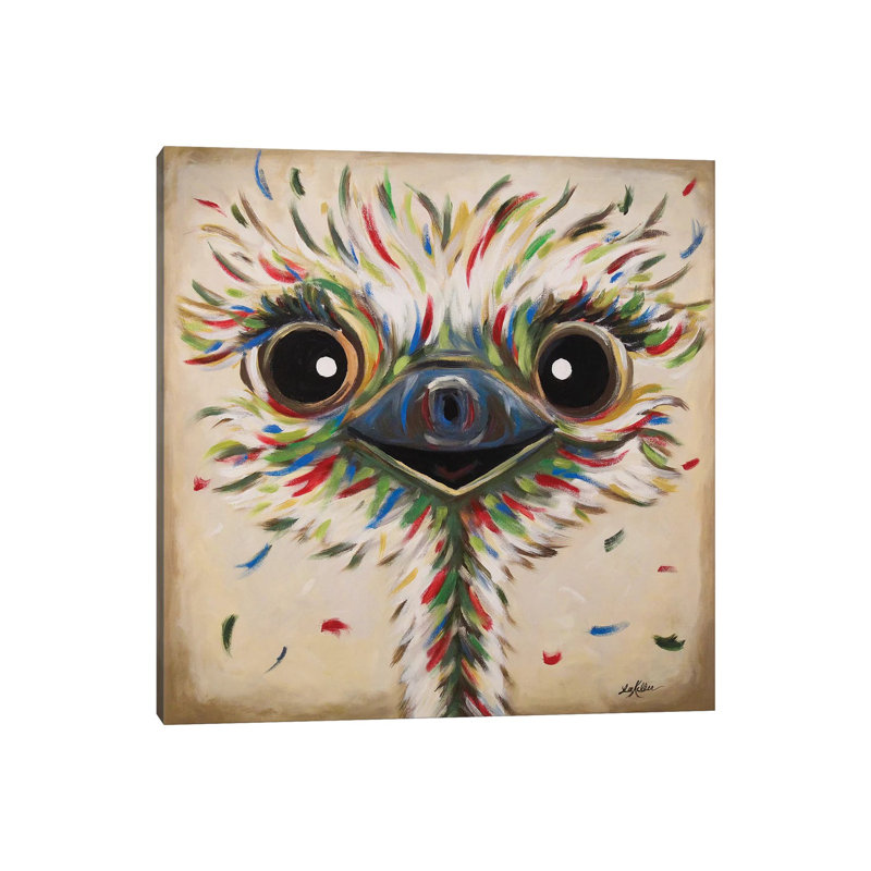 Phyllis The Ostrich by Hippie Hound Studios - Wrapped Canvas Painting, 45.72 cm H x 45.72 cm W x 1.91 cm D