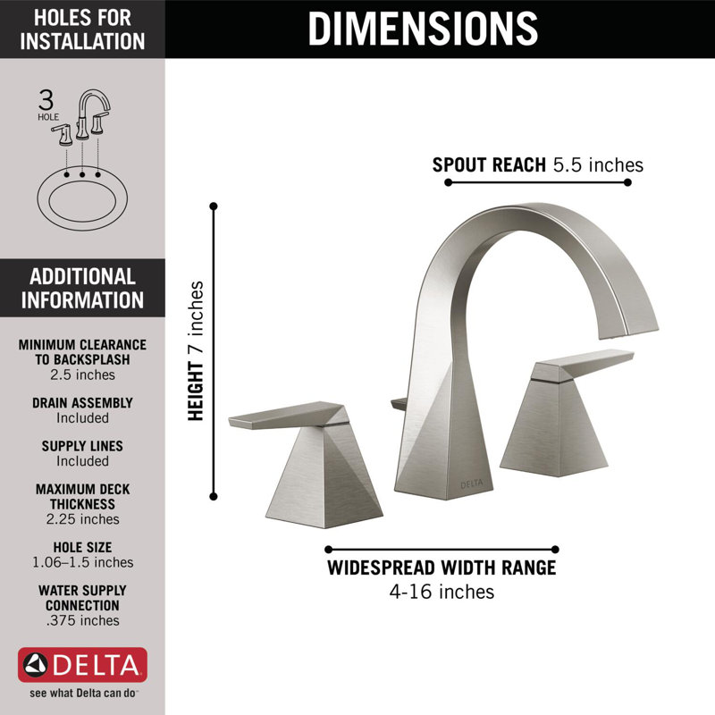 Two Handle Widespread Bathroom Faucet, Lumicoat Stainless
