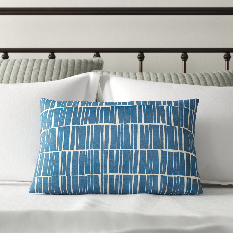 Sarges Abstract Cotton Pillow Cover, Dark Blue/Beige