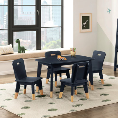 Paquet de 5 tables et chaises bleu marine, structure en bois, table à 4 pieds, sièges 4, meubles, finition 2 tons, pour chambre à coucher