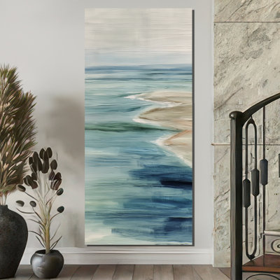Blue Green Parallel Beach Of Abstract Coastal Landscape - Beach Wall Art, Blue Coastal Canvas Print