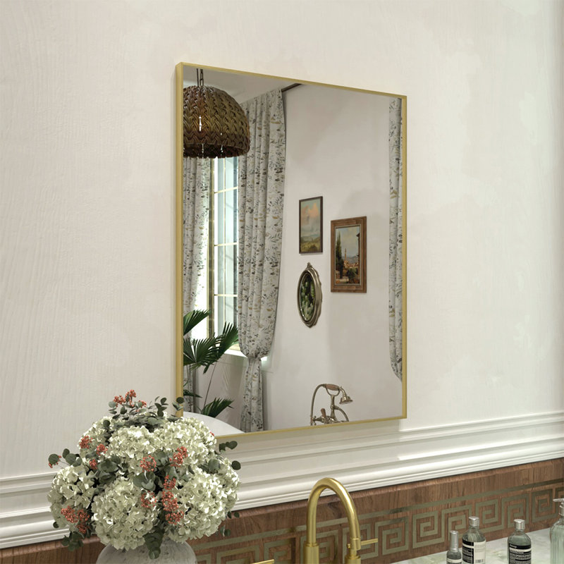 24 in. W x 30 in. H  Rectangular Framed Wall Bathroom Vanity Mirror in Brushed Gold, Brushed Gold, 24" x 30"