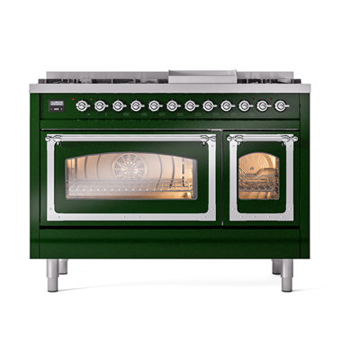 ILVE Nostalgie II Series Noblesse 48 inch Dual Fuel Range with 8 Sealed Burners, Griddle (Glass Door)