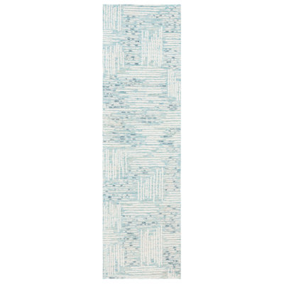 Tapis abstrait en coton et laine ivoire / bleu touffeté à la main Weybossett