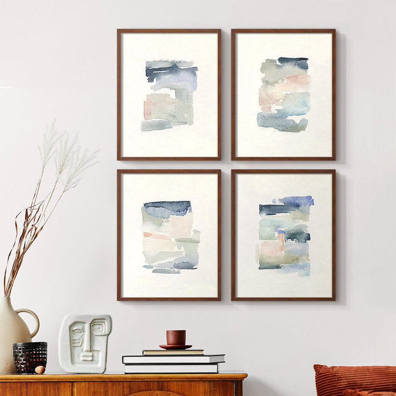 «Sea Glass Color Études I», ensemble de 4 encadrées, Noyer, H 10 po x l 32 po