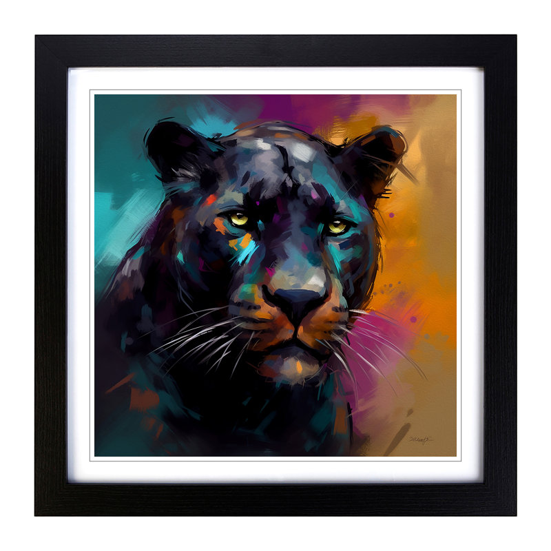 Panther Gestural Art No.1 - Framed Print, Black