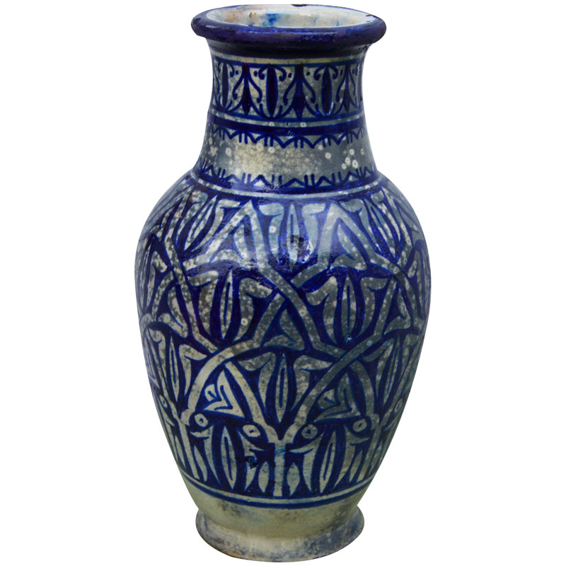 Vase de table intérieur / extérieur bleu / blanc 9,5 po