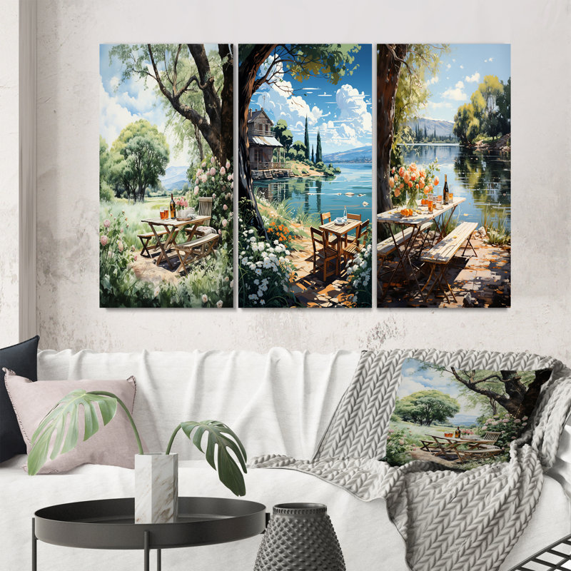 «Food Picnics Tranquil Retreat», ensemble de 3 pièces sur toile, Toile tendue, H 32 po x l 48 po
