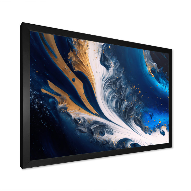 «Ice Paint Splash III - Abstract Spirals», art mural, Cadre photo noir, H 12 po x l 20 po x P 1 po