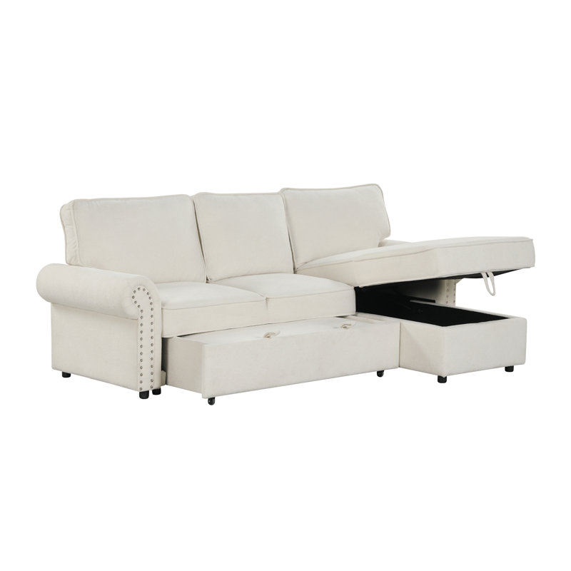 Canapé-lit modulaire convertible 95 po avec méridienne de rangement, Beige