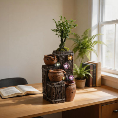 Fontaine de table, fontaine à grain de bois avec 5 lumières à DEL changeantes, bureau de méditation, décoration intérieure, décoration de bureau ou cadeaux de réchauffement de la maison nouvelle maison