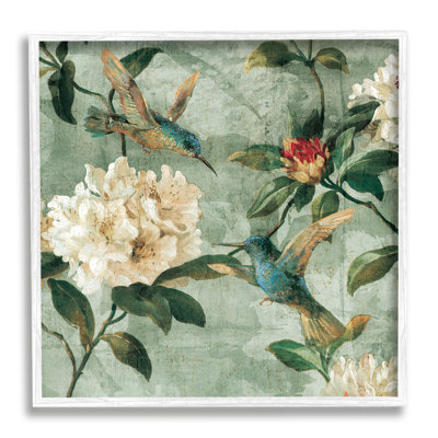 Az-500-Framed " Vintage Hummingbird And Flowers " by Reneé Campbell