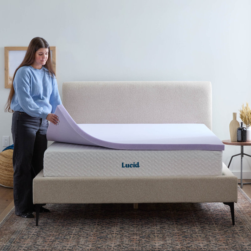 Lucid 2" Lavender and Gel Memory Foam Mattress Topper with cover - Twin XL, Twin XL, 2 inch