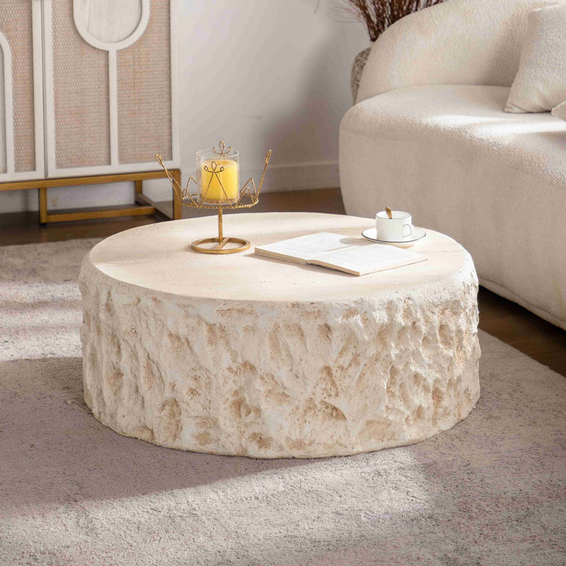 Table basse ronde Mgo Mid-Century, H 11,84 po x L 31,52 po x l 31,52 po, Ambre, beige
