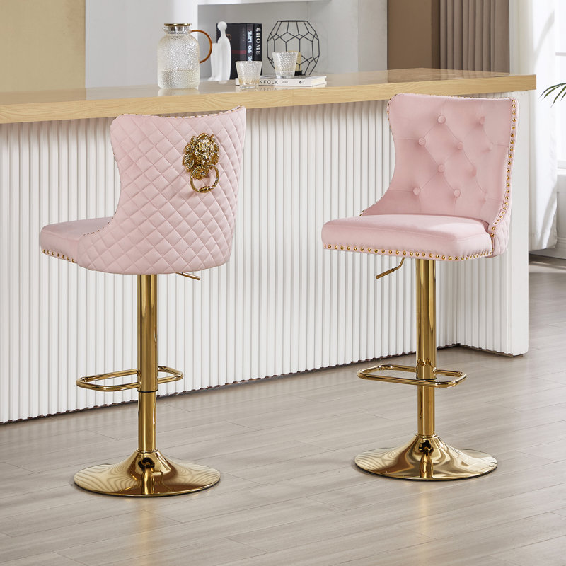 Swivel Adjustable Height Counter Stool With Metal Frame, Pink