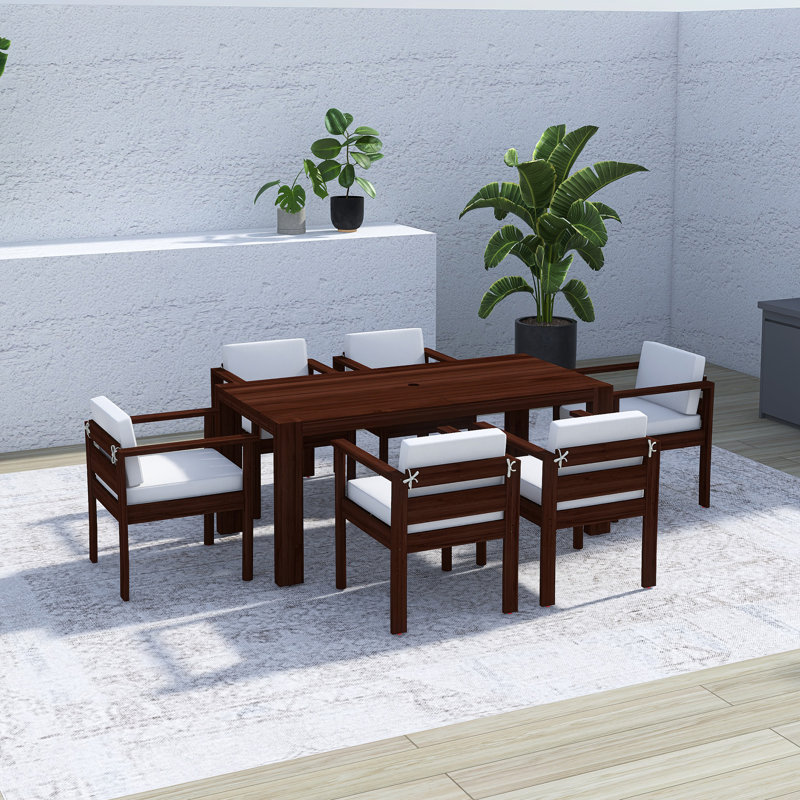 7 Piece Patio Table And Chairs Set, Mocha