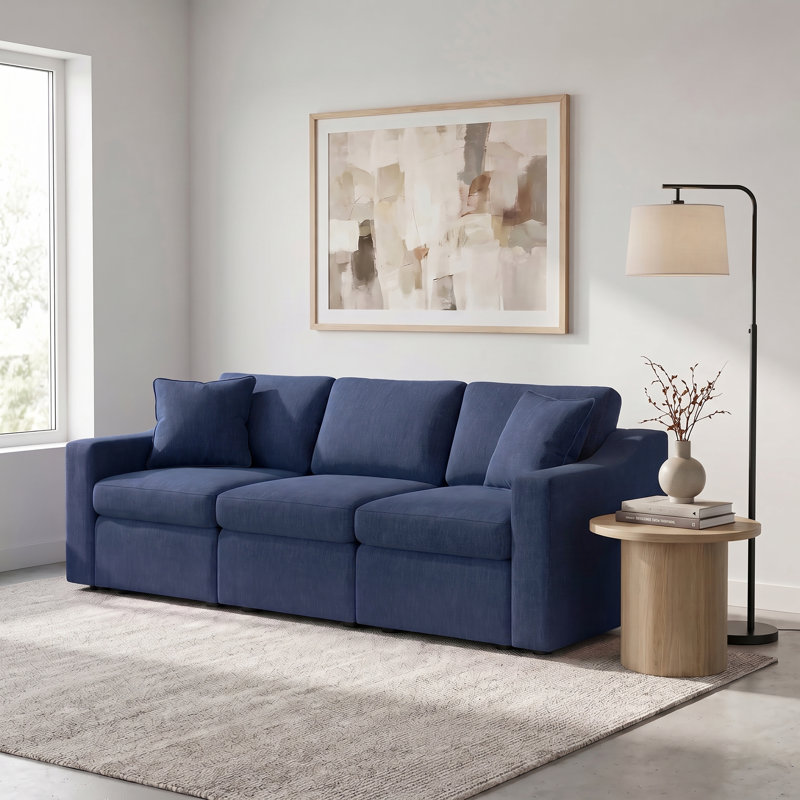Lockheart 84” 3-Seat Modular Sofa Blue Slope Arm, Blue