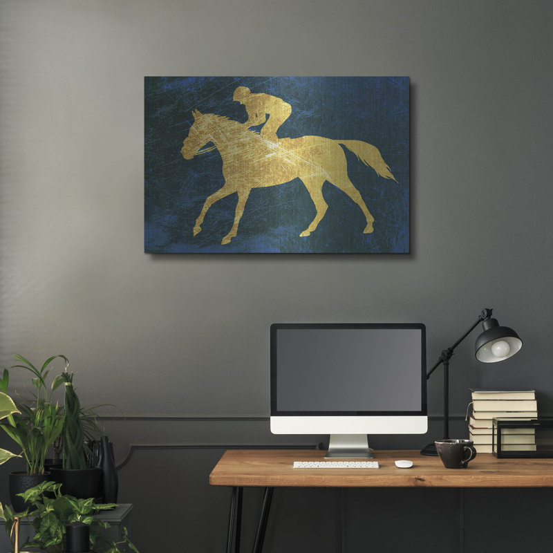 «Gold Jockey On Blue» par Irena Orlov, H 24 po x l 36 po