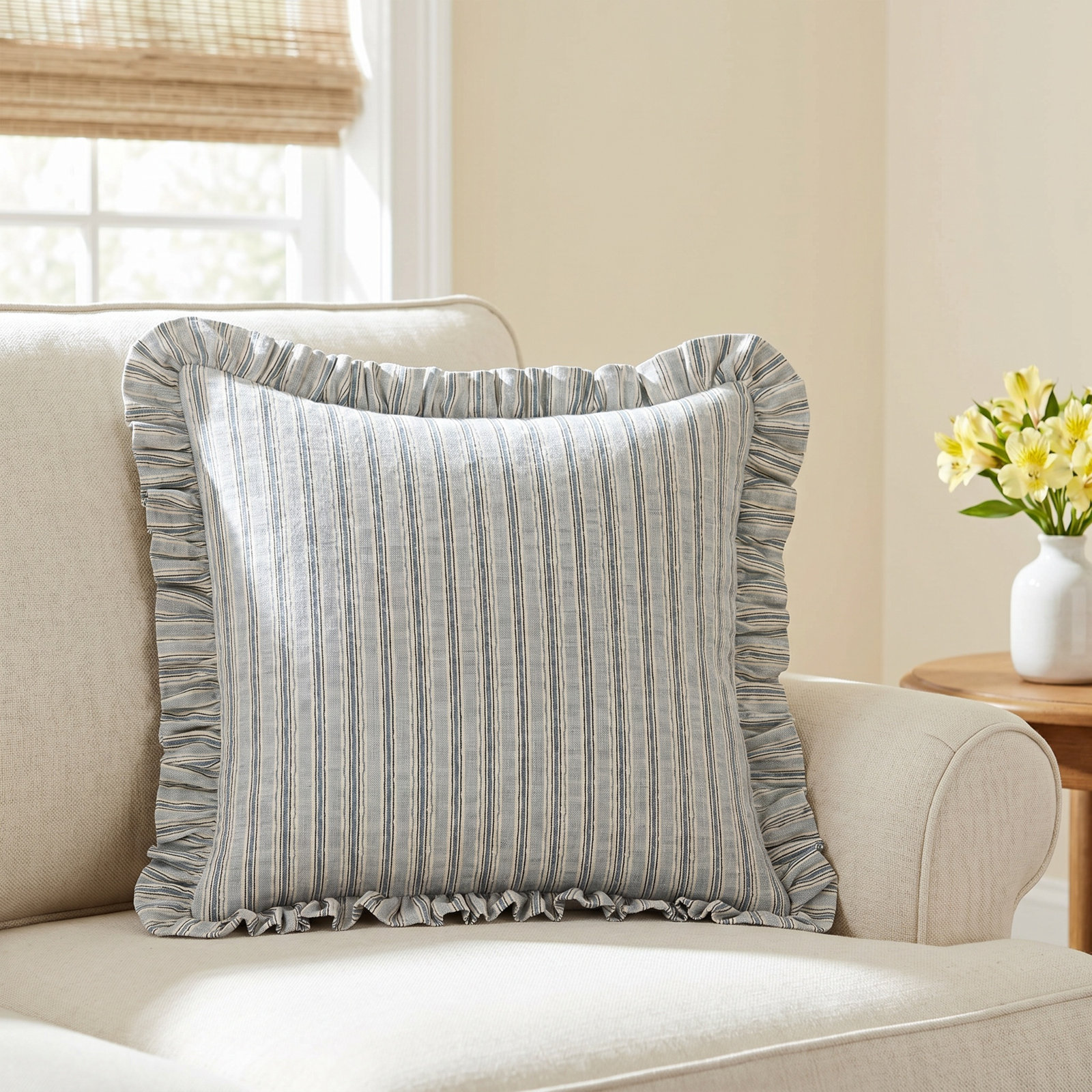 Birch Lane Jasper Sky Ruffled Accent Pillow, Polyester