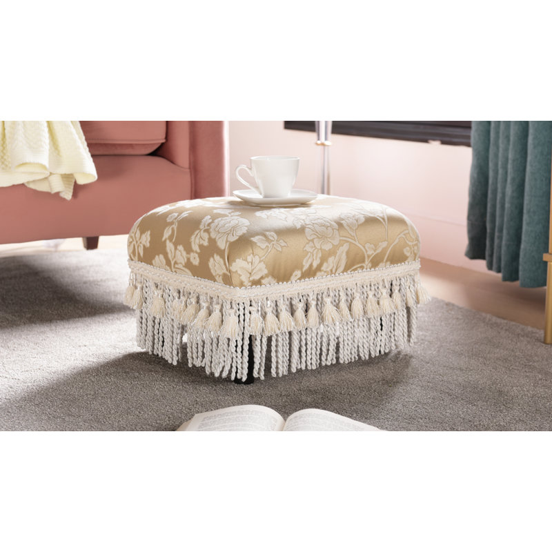 Leonardson Upholstered Ottoman, Champagne Beige Polyester