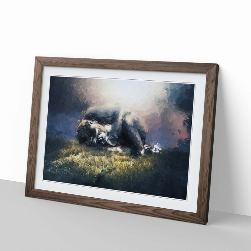 The Resting Gorilla in Abstract - Framed Print, 35cm H x 50cm W x 2cm D, Walnut