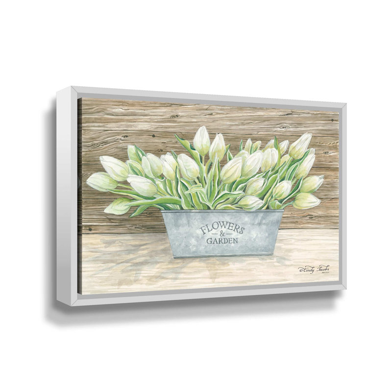 " Flowers & Garden Tulips 2 ", 14" H x 18" W x 2" D, White Floater Framed