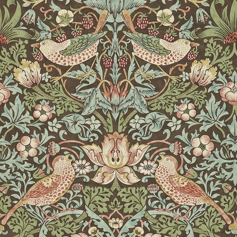 Strawberry Thief 10.05m x 52cm Matte Wallpaper Roll, Brown