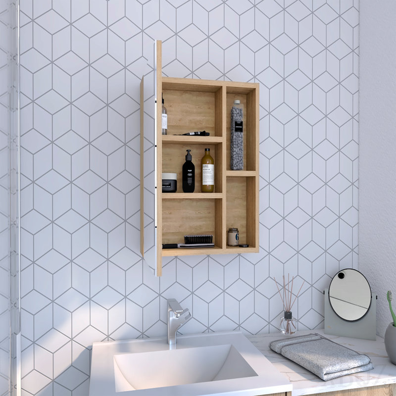 Labelle Medicine Cabinet With Mirror, Five Internal Shelves, Single Door -Pine, Beige
