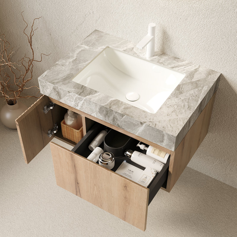 Armoire de rangement flottante en chêne blanc 30 pouces gris clair, Chêne blanc, L 30 po, Gris clair