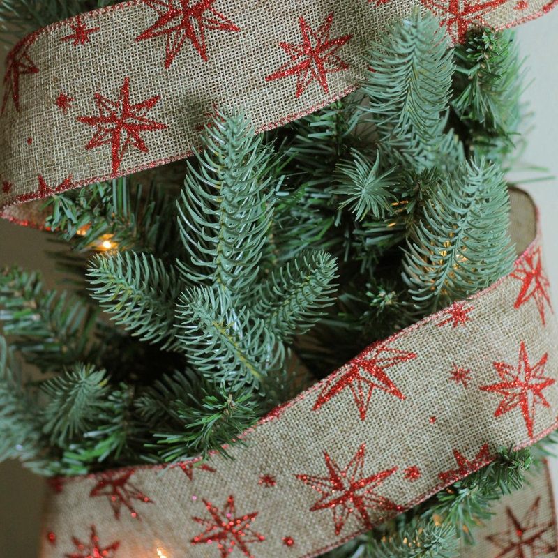 Rubans d'artisanat de Noël rouge et beige à étoile filaire - 2,5 po x 120 verges