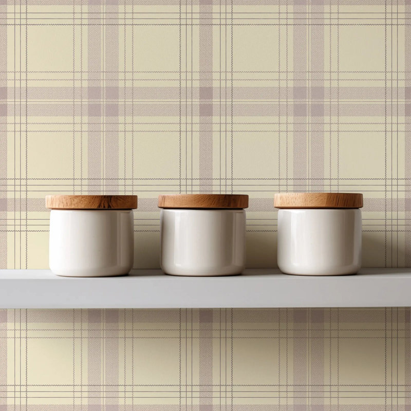 English Check, Blush, Faux Grasscloth