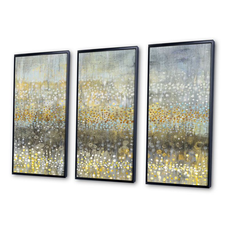 «Glam Rain Abstract IV», ensemble de 3 reproductions d'art moderne sur toile encadrées, H 28 po x l 36 po x P 1 po, Noir