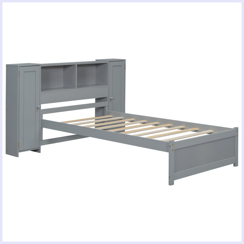 Lit avec armoire et tablettes Epine, Gris, Plein