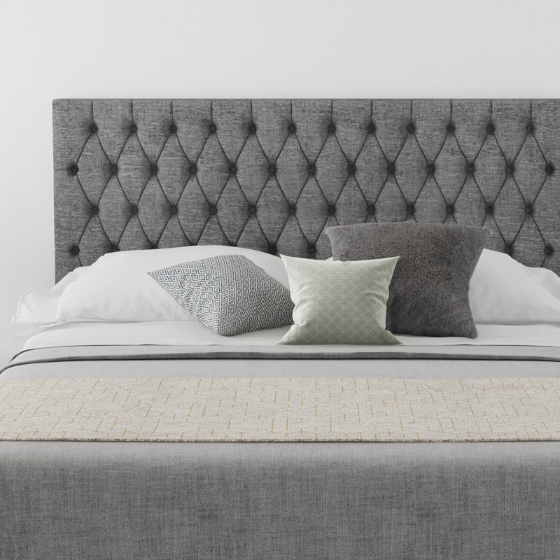 Upholstered Velvet Headboard, Small Double (4'), Velour Charcoal