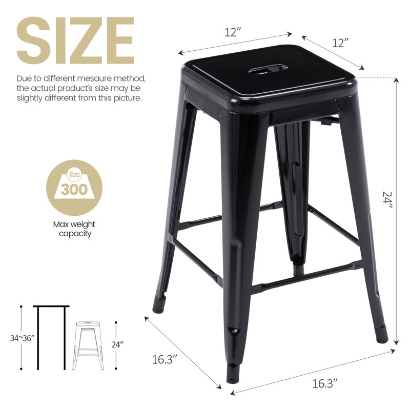 Kohki 24" Counter Stool Metal Bar Stools Counter Height Barstools Backless Indoor/Outdoor Bar Stools Kitchen Counter Stools Chairs