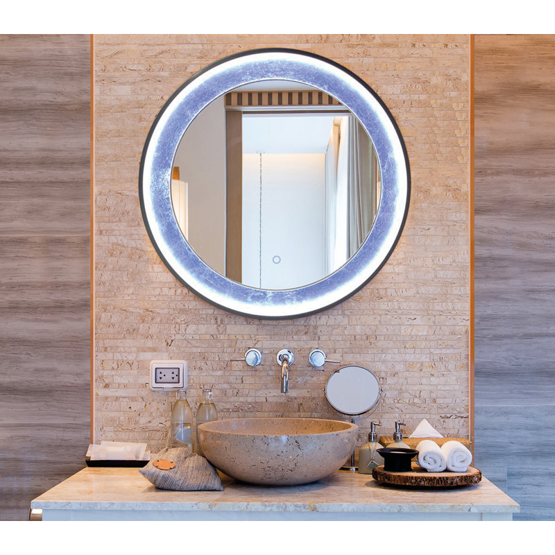 Clara 30" Round Metal LED Mirror with Defogger, Adjustable Light Temp, Dimmer & Smart Memory, Silver