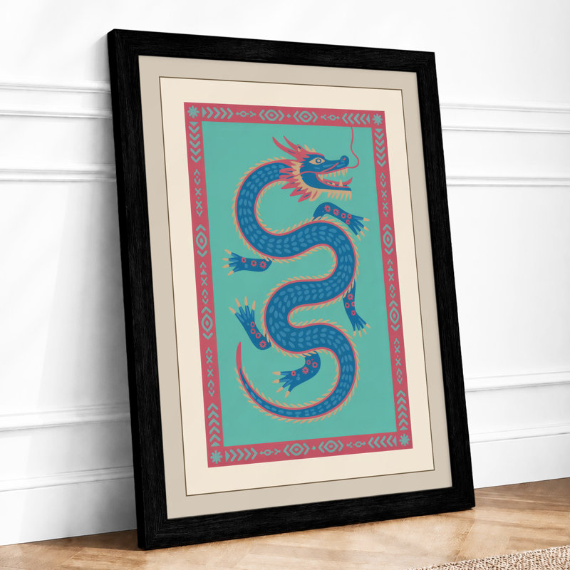 Coiled Serpent Art Deco - Framed Print, A2 - 59.4 x 42.0 cm, Black