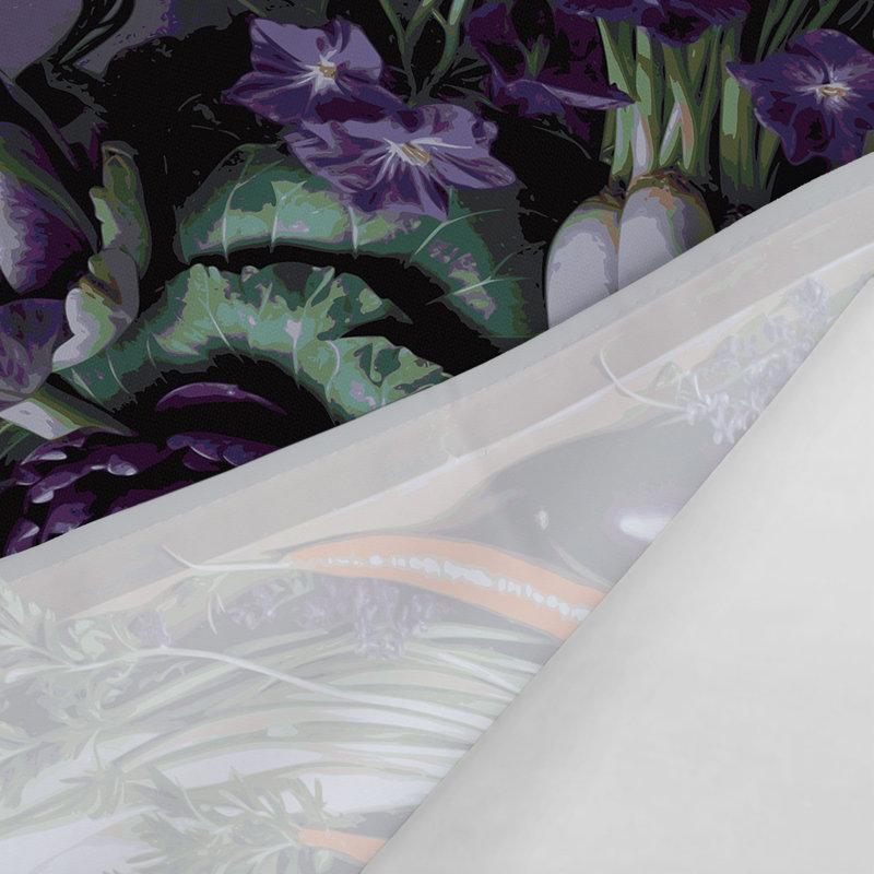 Tapisserie murale légumes et fleurs violettes, 68 po x 80 po
