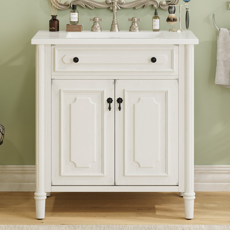 Maribel 31" Vintage-Inspired Single Bathroom Vanity With Ceramic Sink And Adjustable Interior Storage, White