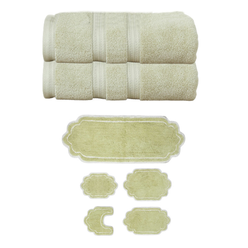 Talbert Collection 100% Soft Cotton 2 Pc Bath Towel Set & 5 Pc Bath Rug Set, (Set of 7), Green